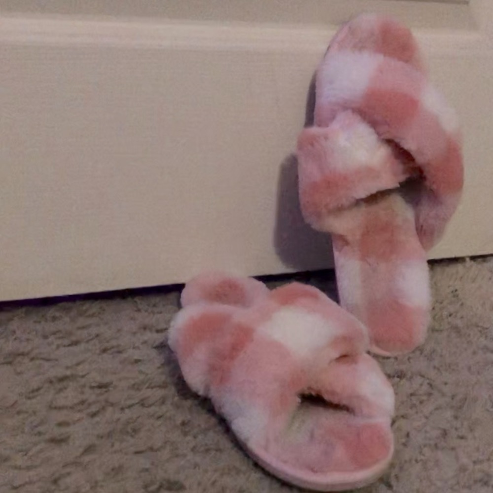 Pink and white slippers